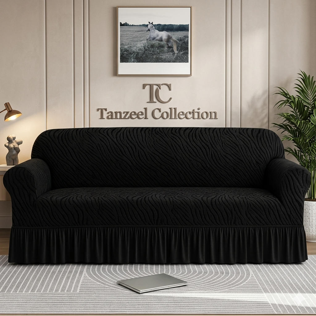 Zebra Velvet Sofa Cover (Black Colour)
