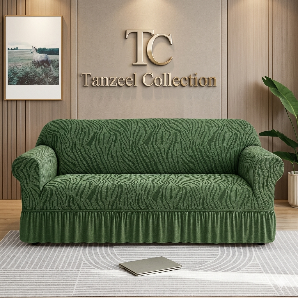 Zebra Velvet Sofa Cover (Green Colour)
