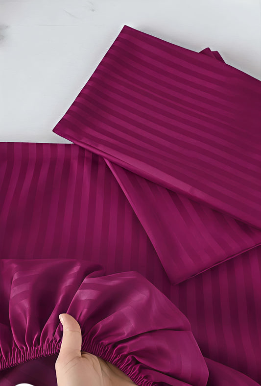 Stripe Fitted Bedsheet With 2Pillow Case (Purple)