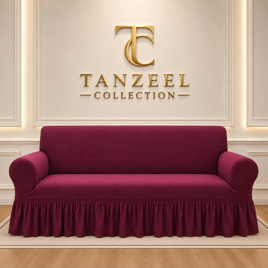 Frill Style Micro Mesh Sofa Cover (Maroon Color)