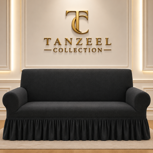 Frill Style Micro Mesh Sofa Cover (Black Color)