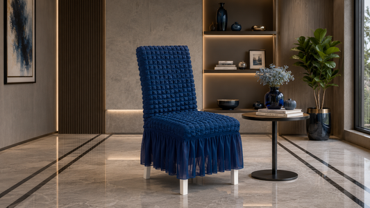 Frill Style Bubble Stuff Chair Cover (Blue Color)