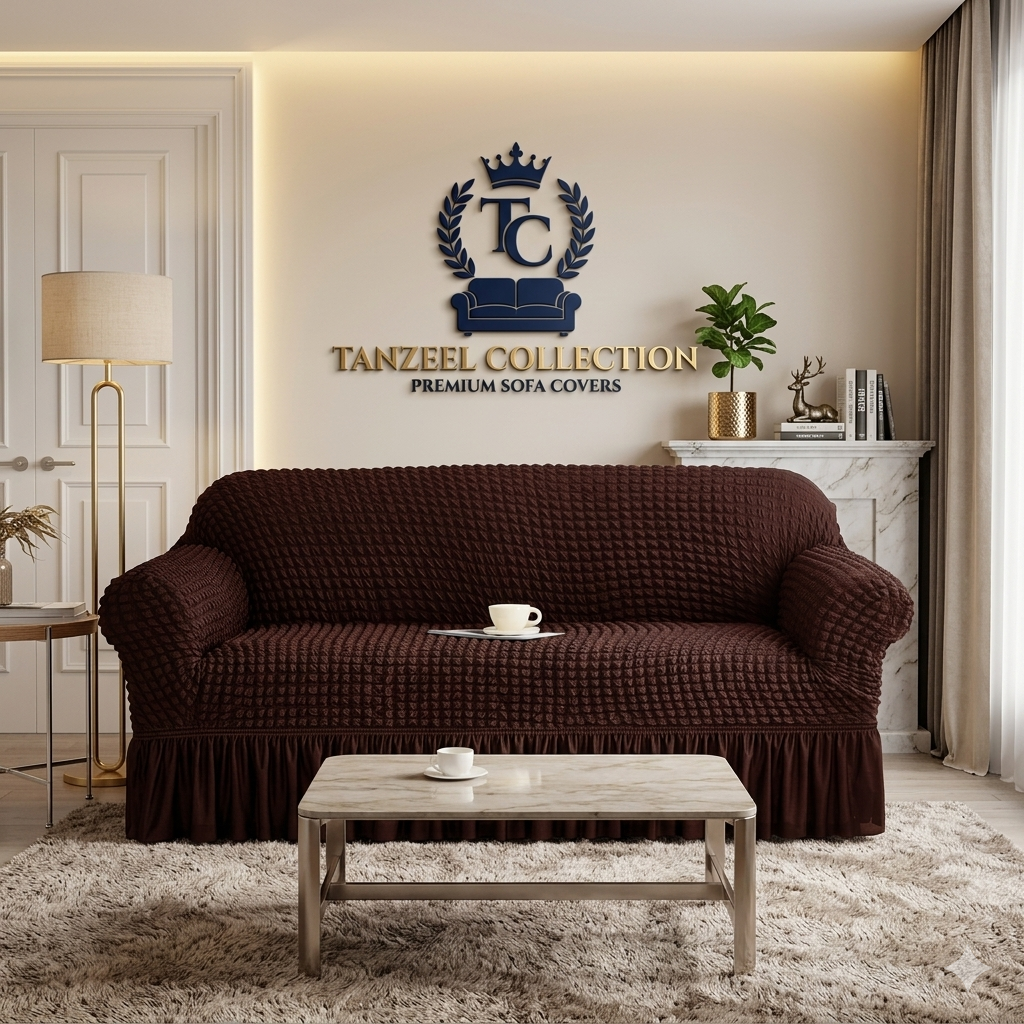 Frill Style Bubble Stuff Sofa Cover (Brown Color)