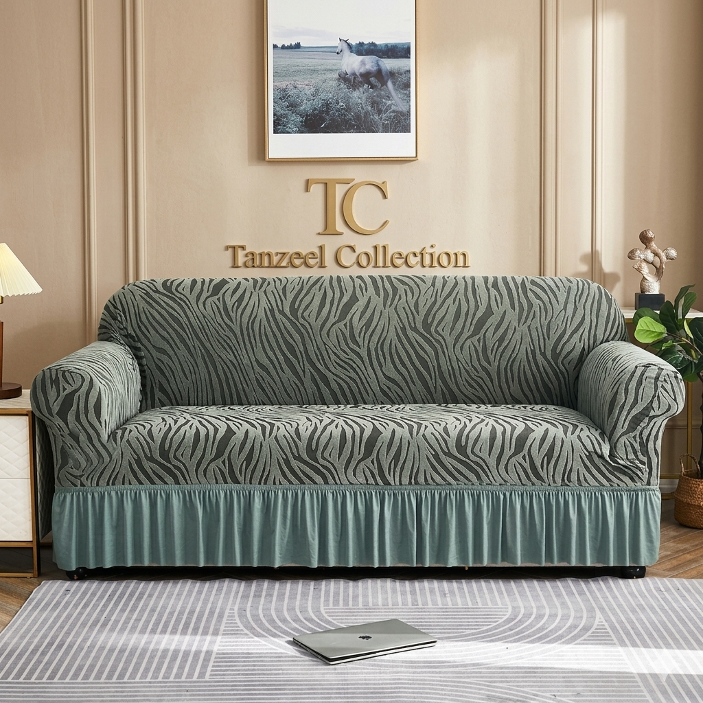 Zebra Velvet Sofa Cover (Coral Green Colour)