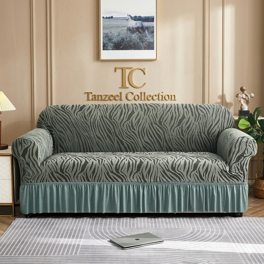 Zebra Velvet Sofa Cover (Coral Green Colour)