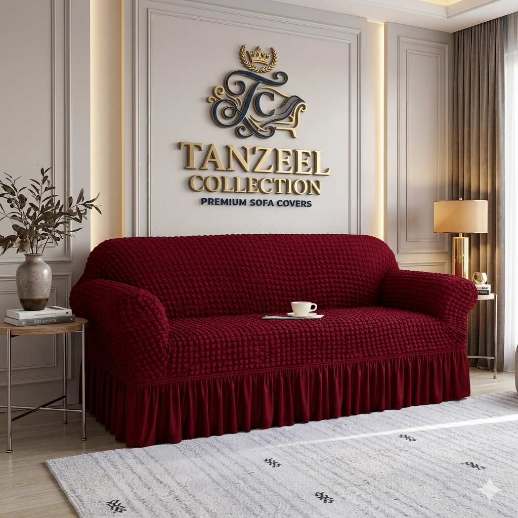 Frill Style Bubble Stuff Sofa Cover (Maroon  Color)