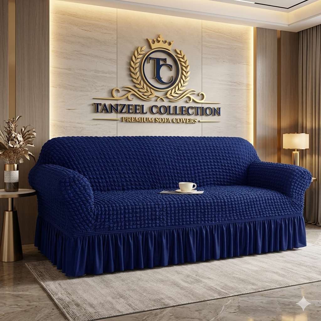 Frill Style Bubble Stuff Sofa Cover (Blue Color)
