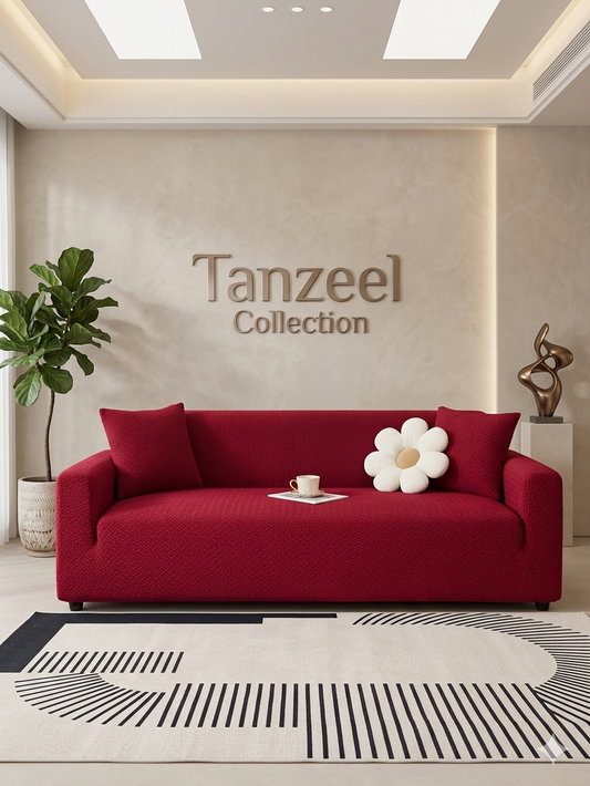 Stripe Jacquard Sofa Cover - Maroon