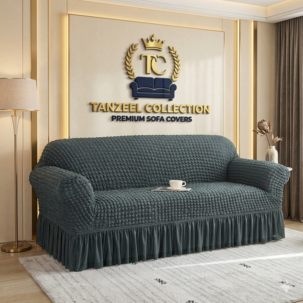 Frill Style Bubble Stuff Sofa Cover (Dark Grey Color)