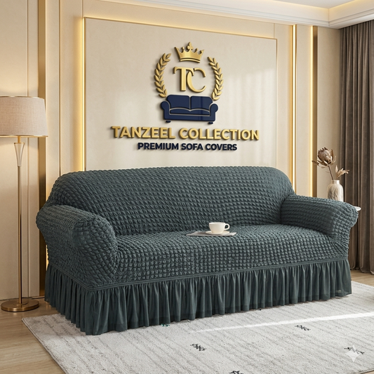 Frill Style Bubble Stuff Sofa Cover (Dark Grey Color)