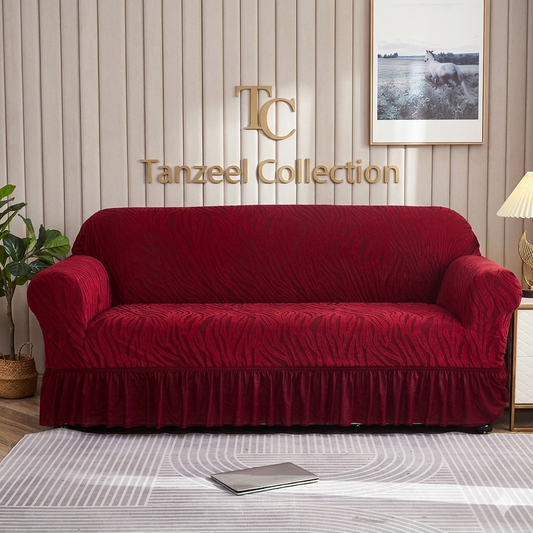 Zebra Velvet Sofa Cover (Meroon Colour)