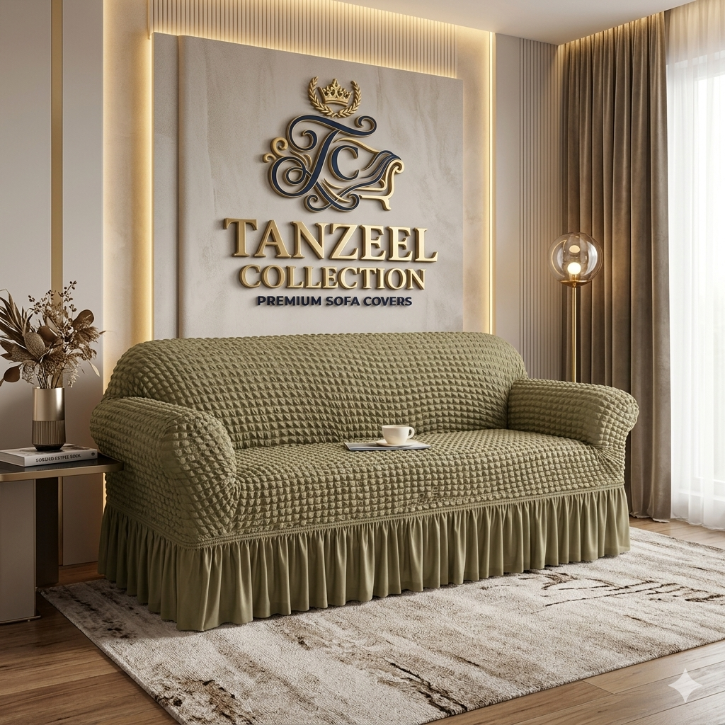 Frill Style Bubble Stuff Sofa Cover (Beige Color)