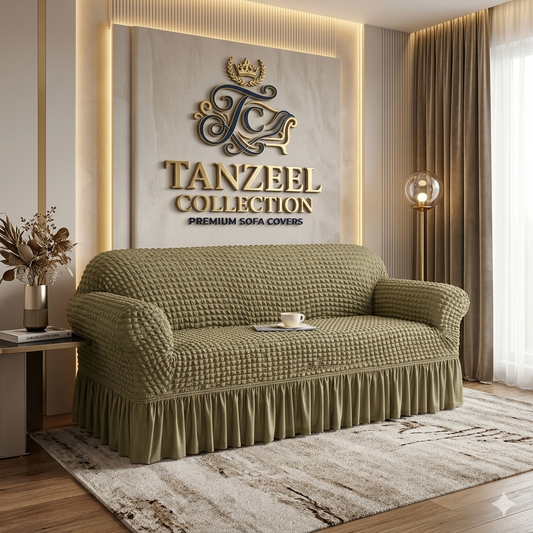 Frill Style Bubble Stuff Sofa Cover (Beige Color)