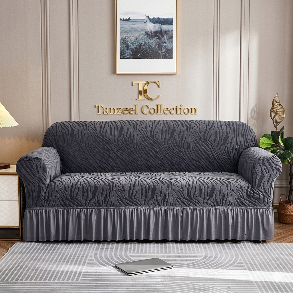 Zebra Velvet Sofa Cover (Grey Colour)