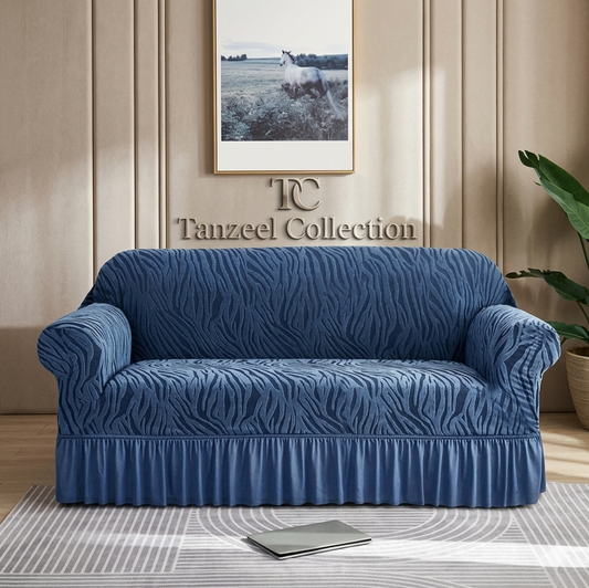 Zebra Velvet Sofa Cover (Blue Colour)