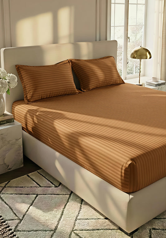Stripe Fitted Bedsheet With 2Pillow Case (Bronze)