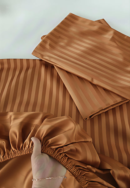 Stripe Fitted Bedsheet With 2Pillow Case (Bronze)