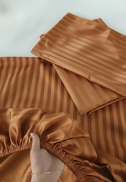 Stripe Fitted Bedsheet With 2Pillow Case (Bronze)