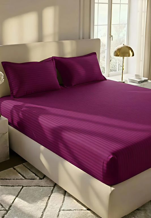 Stripe Fitted Bedsheet With 2Pillow Case (Purple)