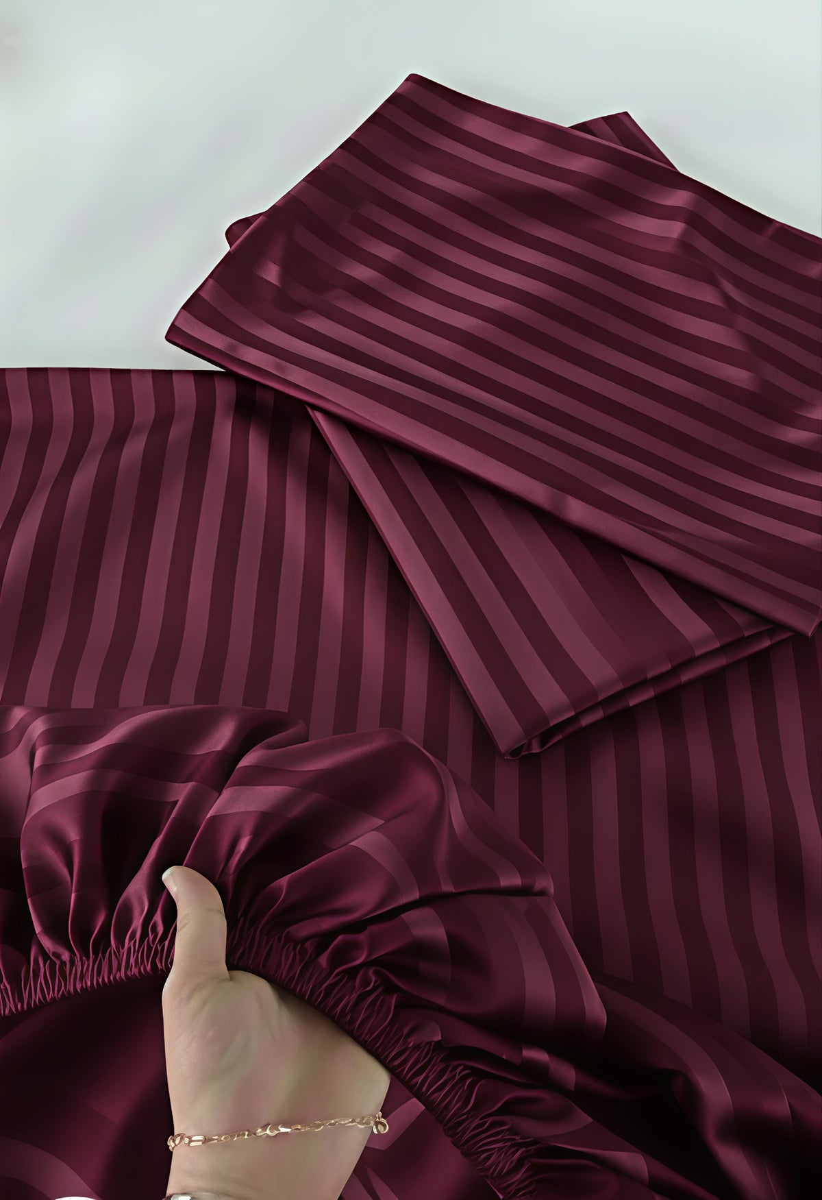 Stripe Fitted Bedsheet With 2Pillow Case (Deep Purple)
