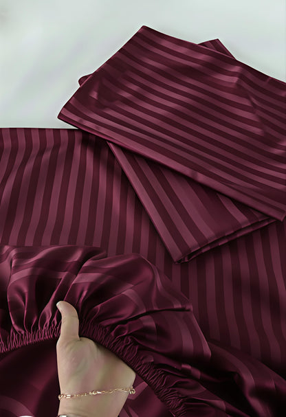 Stripe Fitted Bedsheet With 2Pillow Case (Deep Purple)