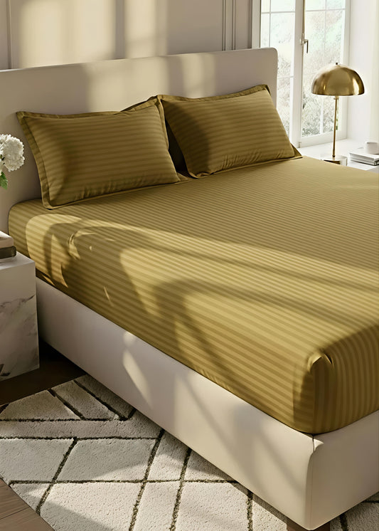 Stripe Fitted Bedsheet With 2Pillow Case (Olive)