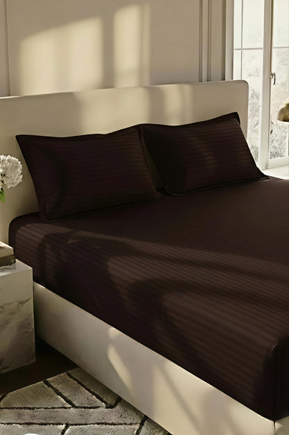Stripe Fitted Bedsheet With 2Pillow Case ( Dark Brown)
