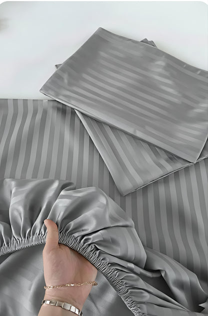 Stripe Fitted Bedsheet With 2Pillow Case ( Silver Gray)