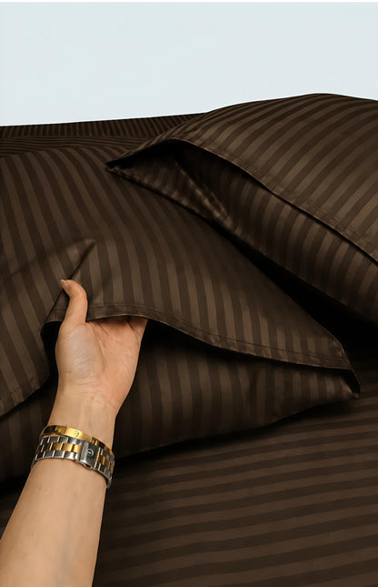 Stripe Fitted Bedsheet With 2Pillow Case ( Dark Brown)