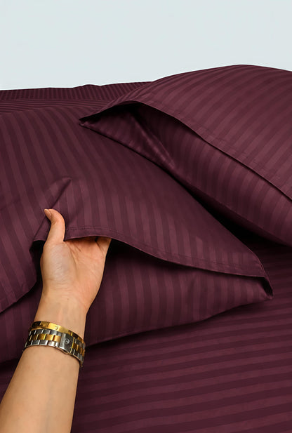 Stripe Fitted Bedsheet With 2Pillow Case (Deep Purple)
