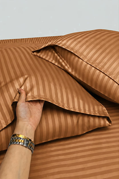 Stripe Fitted Bedsheet With 2Pillow Case (Bronze)