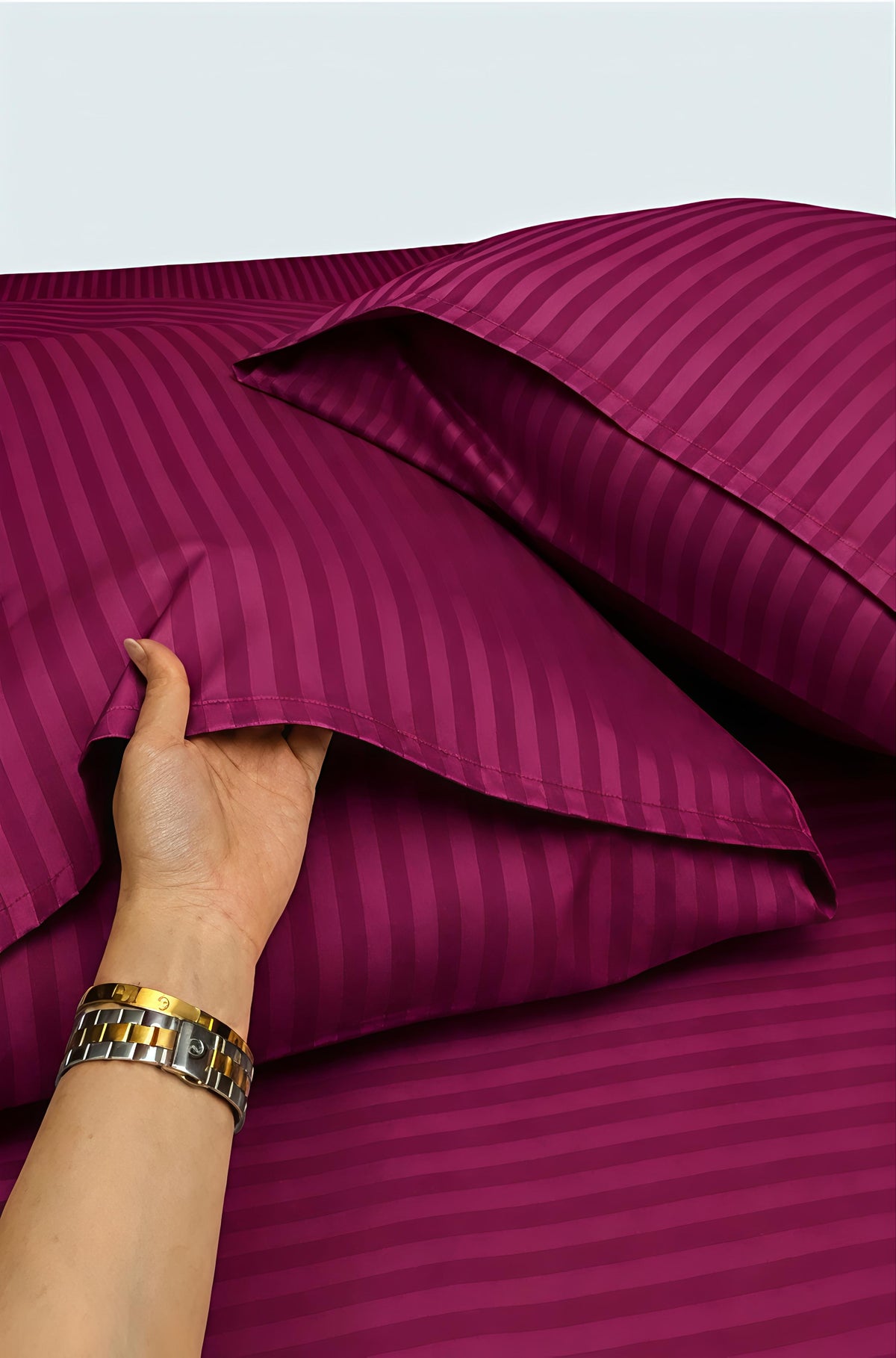 Stripe Fitted Bedsheet With 2Pillow Case (Purple)