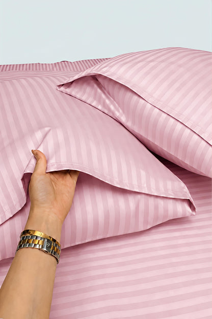 Stripe Fitted Bedsheet With 2Pillow Case (baby pink)