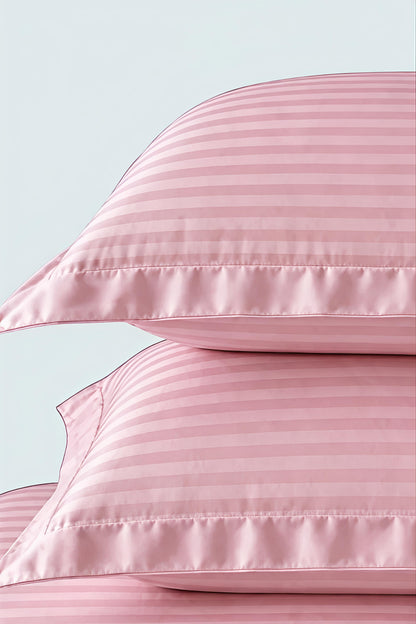 Stripe Fitted Bedsheet With 2Pillow Case (baby pink)