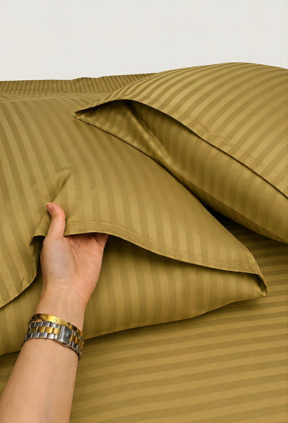 Stripe Fitted Bedsheet With 2Pillow Case (Olive)