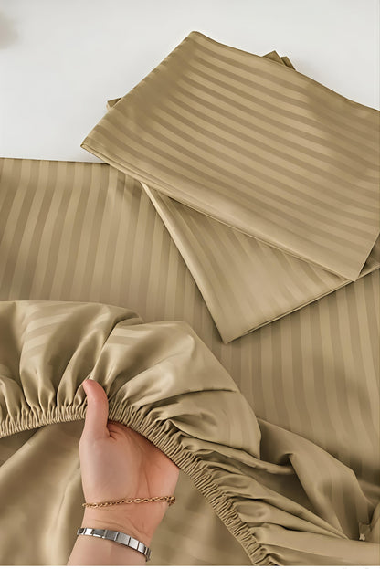 Stripe Fitted Bedsheet With 2Pillow Case (Beige)