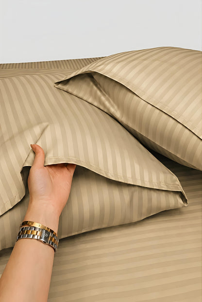 Stripe Fitted Bedsheet With 2Pillow Case (Beige)