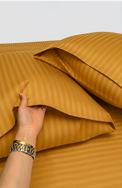 Stripe Fitted Bedsheet With 2Pillow Case (Mustard)