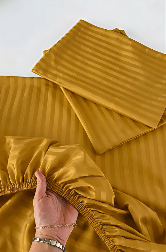 Stripe Fitted Bedsheet With 2Pillow Case (Mustard)