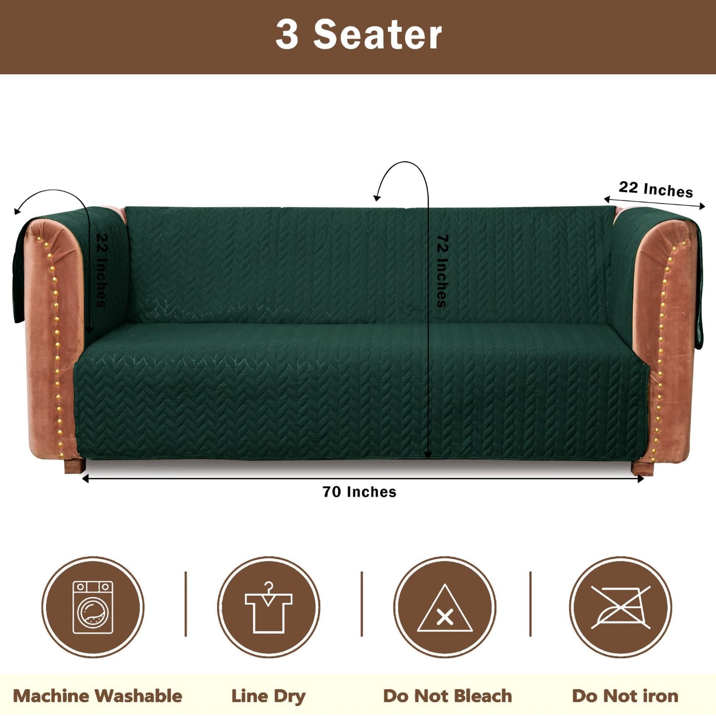 Premium Ultrasonic Quilted Cotton Sofa Protector - Green