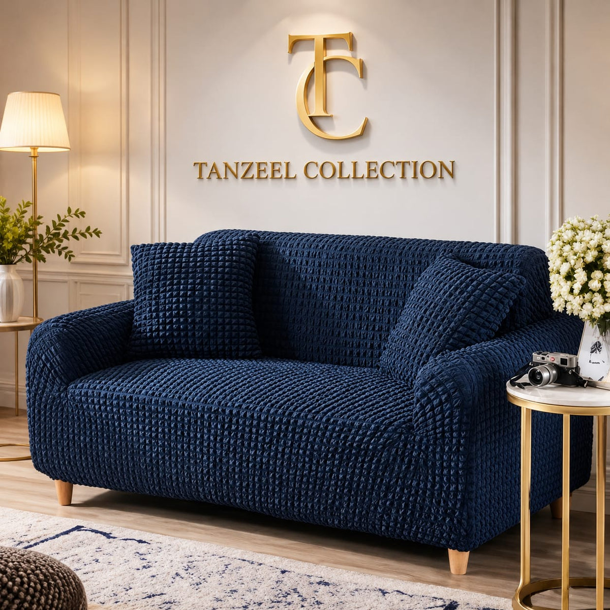 Fitted Style Bubble Stuff Sofa Cover (Blue Color)