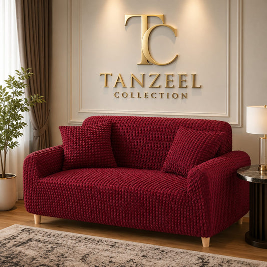 Fitted Style Bubble Stuff Sofa Cover (Maroon Color)