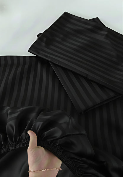 Stripe Fitted Bedsheet With 2Pillow Case (Black)