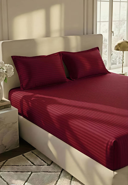 Stripe Fitted Bedsheet With 2Pillow Case (maroon)