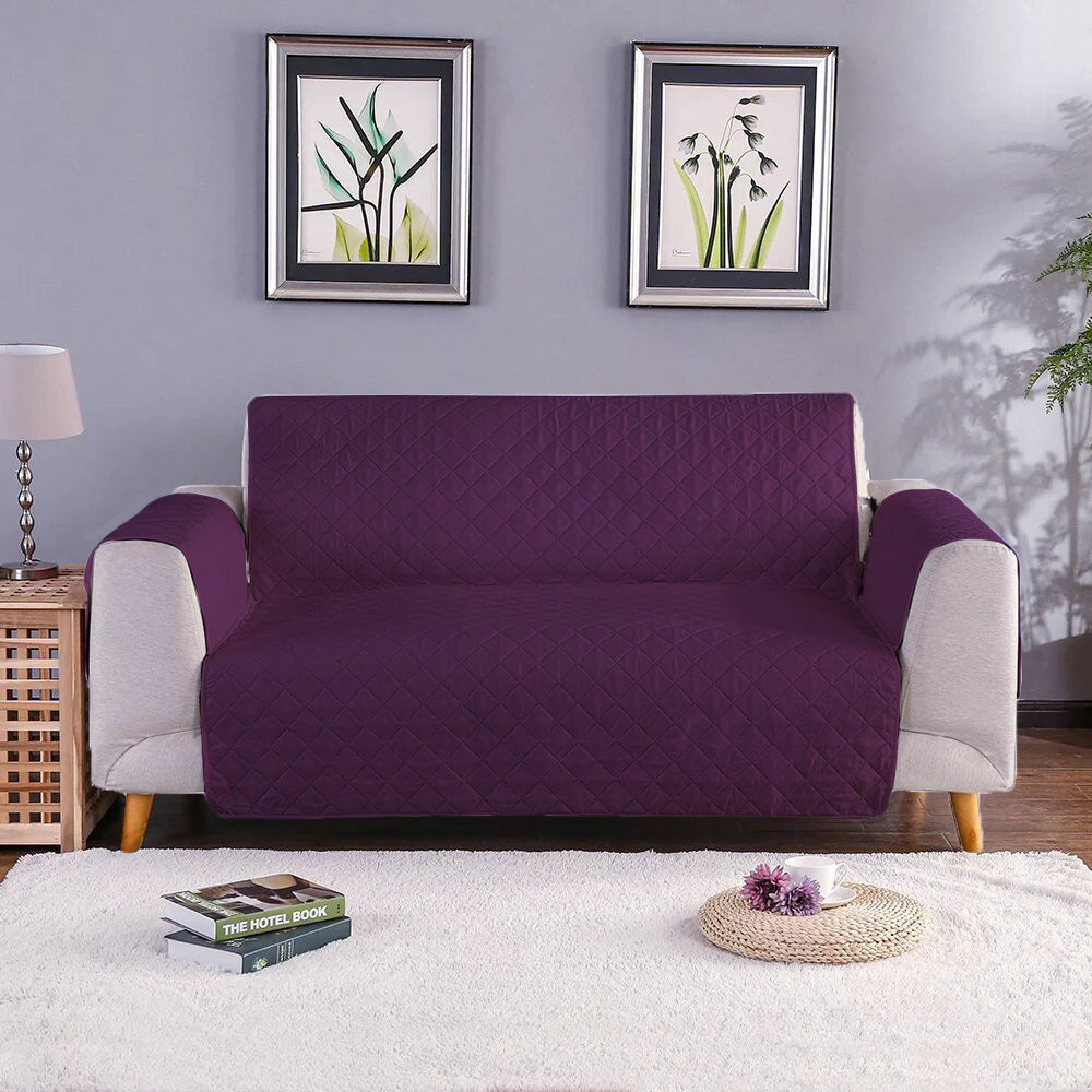 Premium Quilted Cotton Sofa Cover – Purple Color